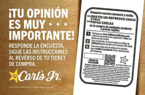 Foto de CarlsJr-TuOpinionEsMuyImportante-NapkinInsert